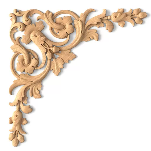 N-135.1 Ornate Floral Openwork Wood Corner Onlay